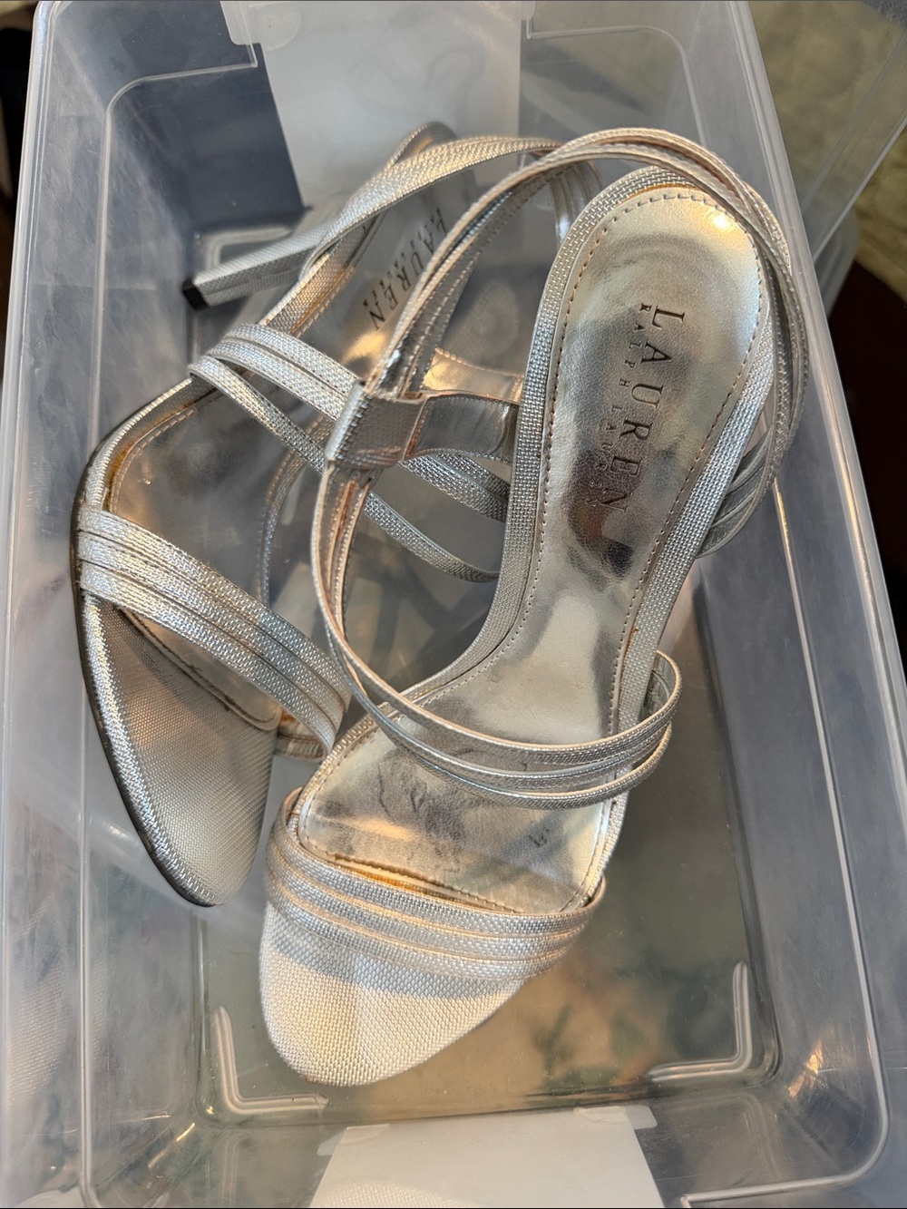 Lauren Ralph Lauren Metallic Strappy High-Heel Sandals in Silver